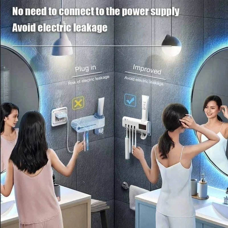 Bathroom Shower Storage Solar Energy UV Light Toothbrush Sterilizer Holder Automatic Toothpaste Squeezers Dispenser for Home
