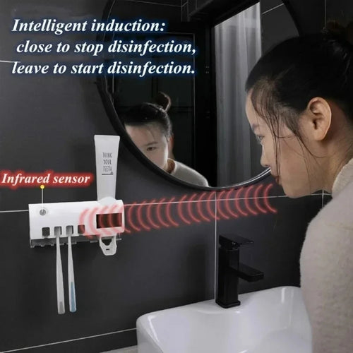 Bathroom Shower Storage Solar Energy UV Light Toothbrush Sterilizer Holder Automatic Toothpaste Squeezers Dispenser for Home