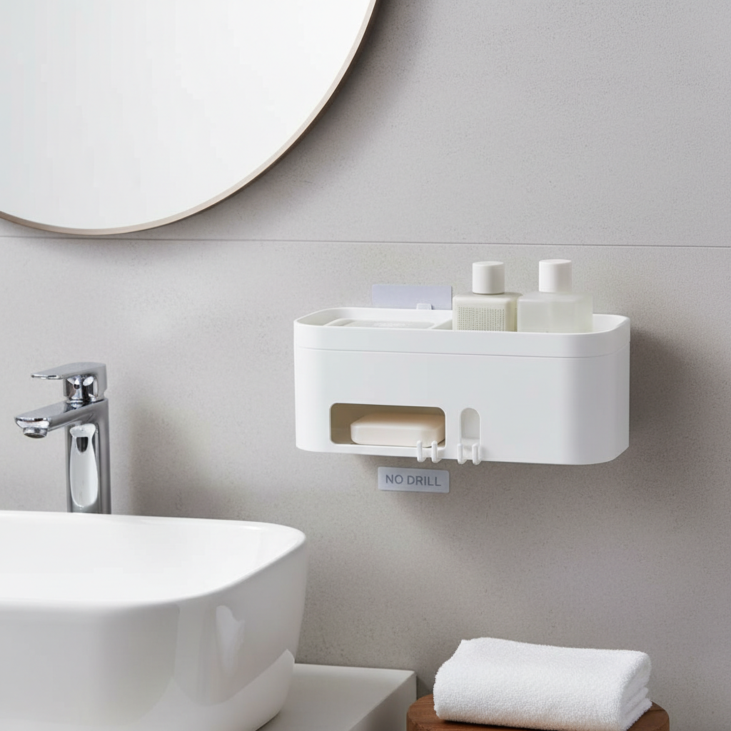 Organizador de pared para baño sin taladro adhesivo